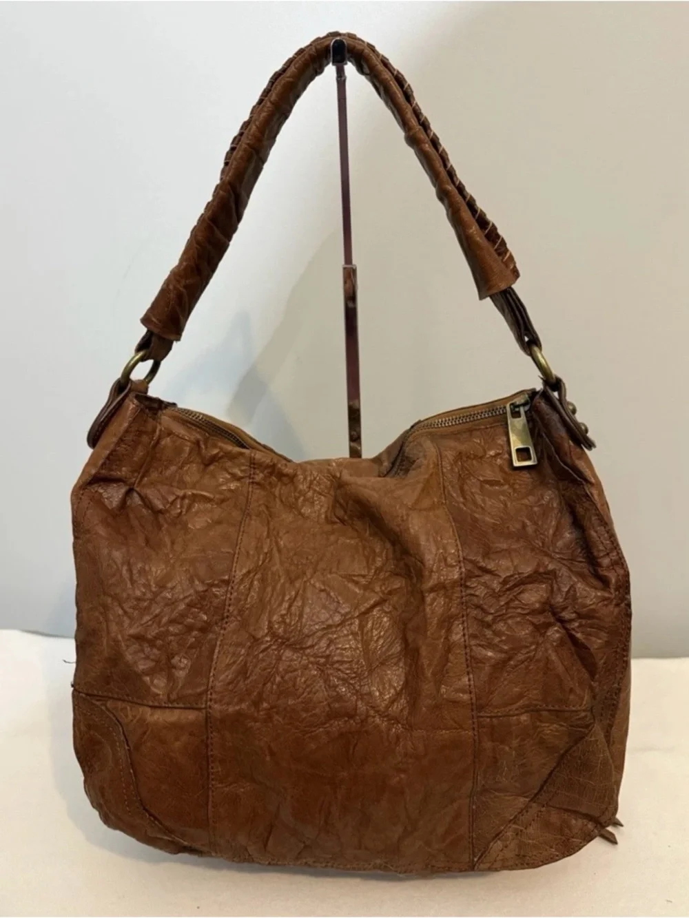 Sam Edelman Tumbled Leather Hobo Shoulder Bag Brown Y2K